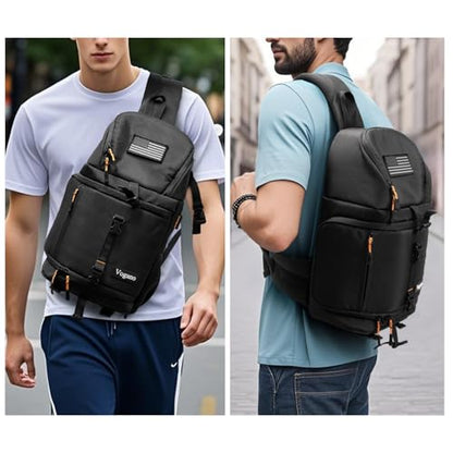 Vogano Camera Sling Bag for Photographers - Waterproof Single-Shoulder Camera Case with Adjustable Dividers, Rain Cover & Side Tripod Pocket - color: 2.0 Black