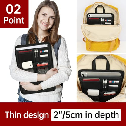 Stiff Backpack Insert Organizer for Men Women Bag In Bag,Thin Water-repellent Nylon 13.7''x10.2''x2''-Black - color: Black
