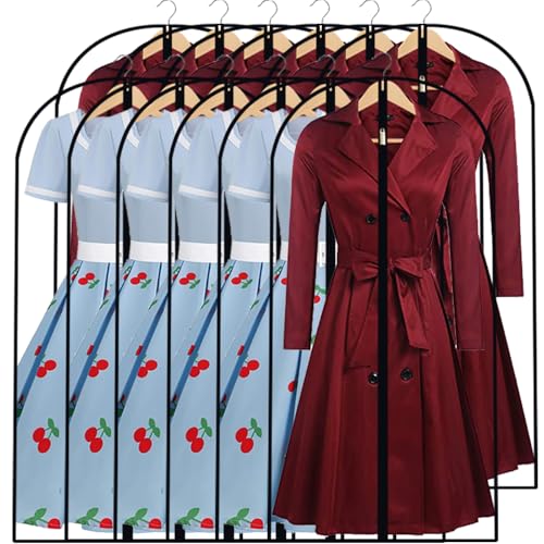 Garment Bags for Hanging Clothes 24'' x 48'' (Set of 12) Coat Covers for Closet Foldable Washable Dress Bags for Hanging Clothes for Long Dress Dance Costumes Suits Gowns Coats - color: Black-All Clear, size: 24''X48''-12P