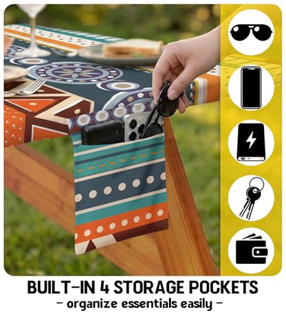 Fitted Picnic Table Cover with Bench Covers Fitted Rectangle Table Cloth Tablecloth Camping Gear Essentials Rv Accessories Road Trip Supplies Car Travel Must Have 6 Ft Foot Feet 72in Bohemian Boho - color: Yellow Boho, size: 72in