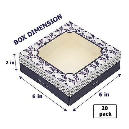 20 Pack Bakery Boxes with Window Small 6x6x2 inch for Cookie, Candy, Pastry, Brownie, Chiffon Cake, Tart, Pie, Waffle (Two-Tone Classic 2) - color: Two-Tone Classic 2