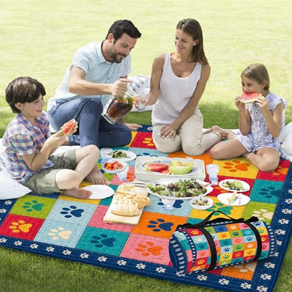 Personalized Waterproof Sandproof Beach Blanket 80''x80'', 3-Layer Foldable Picnic Blanket with Carry Strap, Camping Travel Outdoor Mat for Beach Park Hiking (Paw Print) - color: Paw Print