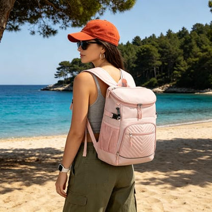 Cooler Backpack Insulated Leakproof Waterproof Backpack Cooler Bag 30/45 Cans, Large Capacity Lightweight Travel Camping Beach Backpack Cooler Ice Chest for Men and Women - color: light pink, size: 30 Cans
