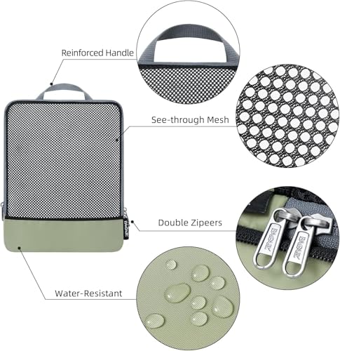 BAGAIL 4 Set/6 Set/8 Set Compression Packing Cubes Travel Accessories Expandable Packing Organizers (Half Mesh, 6-Matcha Green) - color: 6-Matcha Green, style: Half Mesh