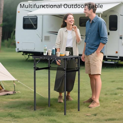 Anbte 2ft Folding Camping Table Max 29.5", 3 Adjustable Height Aluminum Small Folding Table with Storage Net & Portable Handle, Lightweight, for Travel Outdoor Beach Picnic Camp, 23.2" x 16", Black - size: 24"L x 16"W x 29.5H"