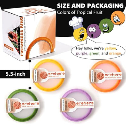 4-Piece Food Storage Containers Set – Avocado Saver, Onion Keeper, Silicone Kitchen Organizers for Fridge, Reusable & Fresh-Keeping Design - color: Tropical Fruits