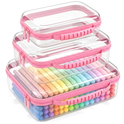 Large Toy Storage Bags with Handle,Clear Hard Shell Zipper Case, 3 Pcs Travel Toiletry Bag,Waterproof toys storage and Organizer Bags for Puzzles,Diapers,Cosmetics,Reusable Organizer Pouch - color: Pink1