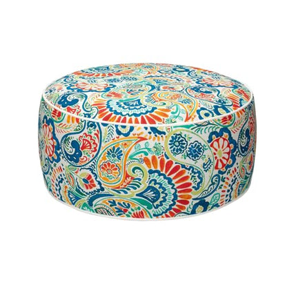 Magpie Fabrics Inflatable Stool Ottoman Pouf D20 xH9, Outdoor Round Footrest Footstool, Portable for Patio Garden Travel Camping - Paisley Multi - color: Paisley Multi