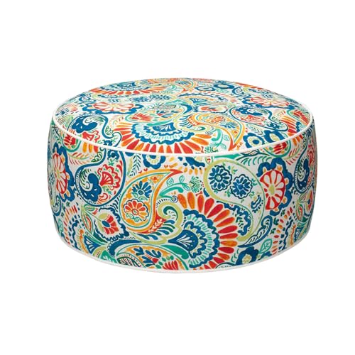 Magpie Fabrics Inflatable Stool Ottoman Pouf D20 xH9, Outdoor Round Footrest Footstool, Portable for Patio Garden Travel Camping - Paisley Multi - color: Paisley Multi