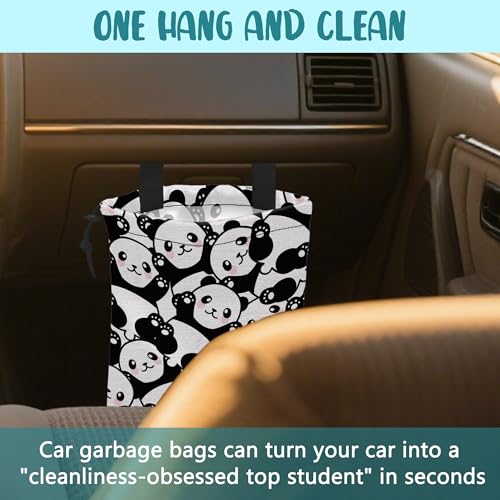 Car Garbage Bag Cute Black Panda Drawstring Car Trash Bag Hanging for Back Seat with Adjustable Buckle Canvas Vehicle Trash Can Easy-to-Install - color: Cute Black Panda