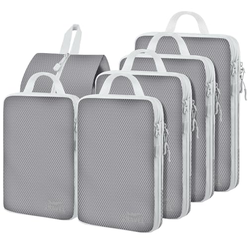 6 Set Compression Packing Cubes, Suitcase Organizer, Lightweight Travel Essentials, Compression Bags For Travel Accessories Luggage Storage Set (6Pcs, Gray) - color: Gray-6pcs, size: Set of 6