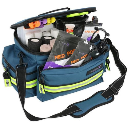 Lightning X Products Lightning X Mid-Sized First Responder EMT Bag | LXMB25 Fully Stocked w/ 240+ Aid, EMS & Trauma Supplies - Blue - color: Blue