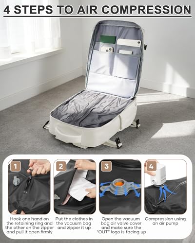 WONHOX Vacuum Seal Backpack for Travel with Air Pump Compression Daypack Personal Item Carry on Flight Approved Vacpack Laptop Space Saver Bags Storage with Vacuum System Travel Bag Women Men Beige - color: A2-beige