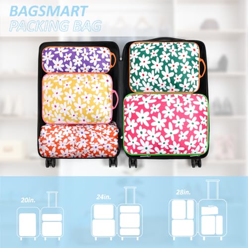 7 Piece Daisy Flower Compression Packing Cube Bundle - Slim Design Travel Organizers with Transparent Toiletry Bag - Multi-Size Luggage Organizer Essentials - color: Black-5