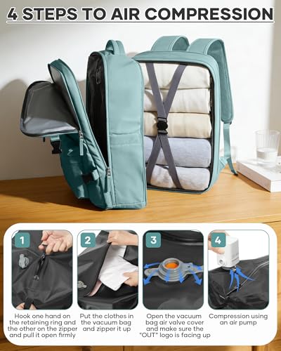 WONHOX Vacuum Seal Backpack for Travel with Air Pump Compression Vacpack Personal Item Carry on Flight Approved Daypack Laptop Space Saver Bags Storage with Vacuum System Travel Bag Women Men Blue - color: A19-blue