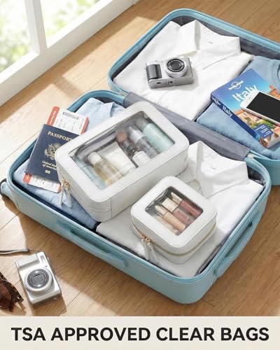 Sunscreen Bag Clear Makeup Bag Set Toiletry Pouch Waterproof PU Leather Portable Beach Bag Organizer Pouch with Transparent Window,Beach Vacation Essentials for Women(2Pack-Standard&Square, Beige) - color: Beige, style: 2pack-standard&square