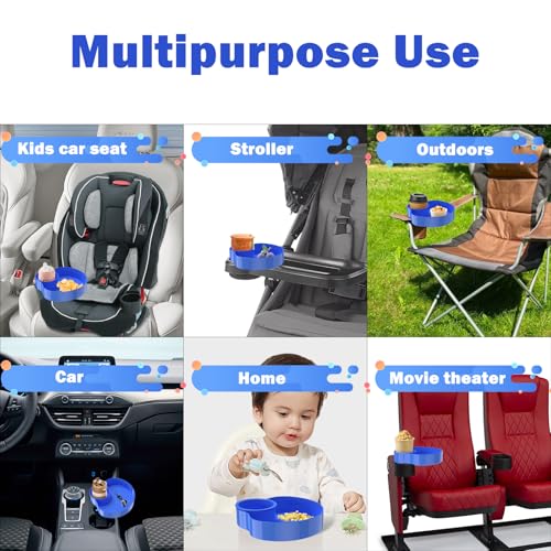 [2 Packs] Kids Car Seat Tray, Travel Tray with Cup Holder for Toddler Baby, Kids Car Seat Food Snack Organizer for Road Trip, Stroller snack, travel must haves - Blue - color: Blue-2 Packs