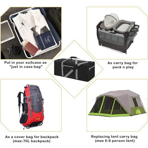 iFARADAY Foldable Duffel Bag 30 inch 75L Large Lightweight Luggage for Travel Camping Storage-Black - color: Black-75L(with shoulder strap)