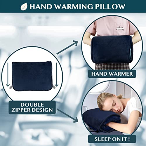 PAVILIA Travel Blanket Pillow, Soft Airplane Blanket 2-IN-1 Combo Set, Plane Blanket Compact Packable, Flight Essentials Car Pillow, Travelers Gifts Accessories Luggage Backpack Strap, 60x43 Navy Blue - color: Navy