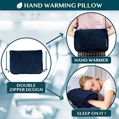 PAVILIA Travel Blanket Pillow, Soft Airplane Blanket 2-IN-1 Combo Set, Plane Blanket Compact Packable, Flight Essentials Car Pillow, Travelers Gifts Accessories Luggage Backpack Strap, 60x43 Navy Blue - color: Navy