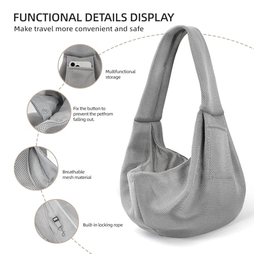 Dog Carrier Sling, Ventilated Breathable Dog Sling Carrier for Small Dogs & Cats, Hands-Free Puppy Carrier Sling for Travel, Comfortable Pet Sling Bag - color: Breathable gray