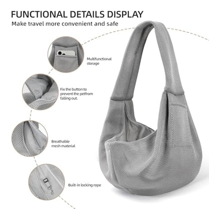 Dog Carrier Sling, Ventilated Breathable Dog Sling Carrier for Small Dogs & Cats, Hands-Free Puppy Carrier Sling for Travel, Comfortable Pet Sling Bag - color: Breathable gray