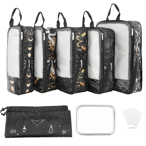 7 Pcs Compression Packing Cubes for Travel Luggage, Lightweight Suitcase Organizer Bags Set, Compression Packaging Cube for Travel Essentials, Packing Cubes for Carry on Suitcase - color: goth