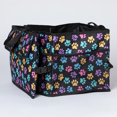 GreaterGood Collapsible Paw Print Car Trunk Organizer with 6 Pockets Truck SUV and Sedan Caddy With Compartment Vehicle Storage Container (Argyle Paws) - color: Argyle Paws