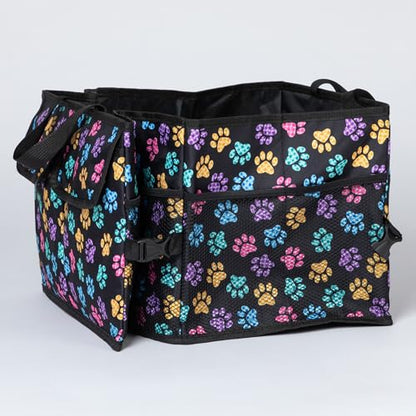 GreaterGood Collapsible Paw Print Car Trunk Organizer with 6 Pockets Truck SUV and Sedan Caddy With Compartment Vehicle Storage Container (Argyle Paws) - color: Argyle Paws