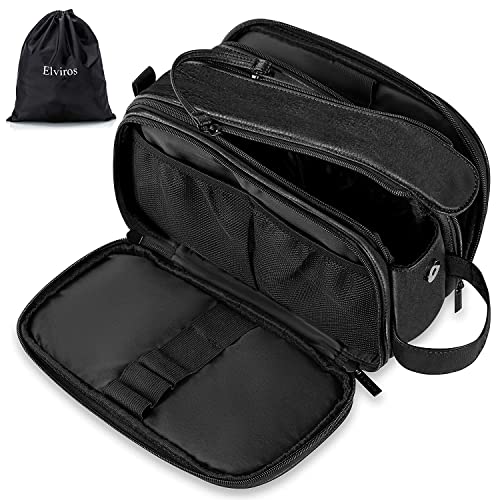 Elviros Travel Toiletry Bag for Men, Shaving Dopp Kit Water-resistant Bathroom Small Toiletries Organizer PU Leather Cosmetic Bags - color: Black, size: Small (Pack of 1)