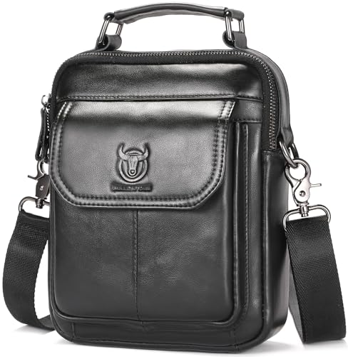 Leather Shoulder Bag for Men Casual Crossbody Bag Travel Vintage Messenger Bag Multi-function Handbag Satchel - color: Black