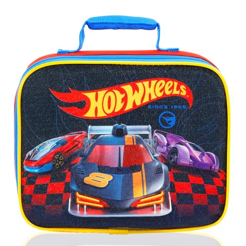 Hot Wheels Backpack with Lunchbox for Boys Set - Bundle with 16" Racecar Backpack, Lunch Box, Water Bottle, Tattoos, More | Hot Wheels School Bag for Kids
