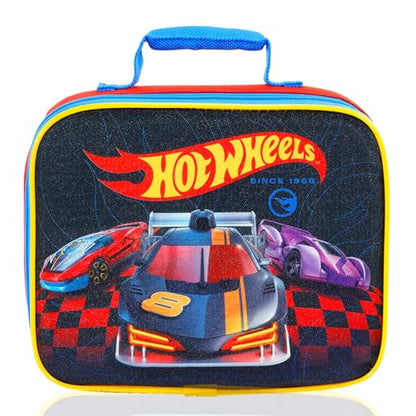 Hot Wheels Backpack with Lunchbox for Boys Set - Bundle with 16" Racecar Backpack, Lunch Box, Water Bottle, Tattoos, More | Hot Wheels School Bag for Kids