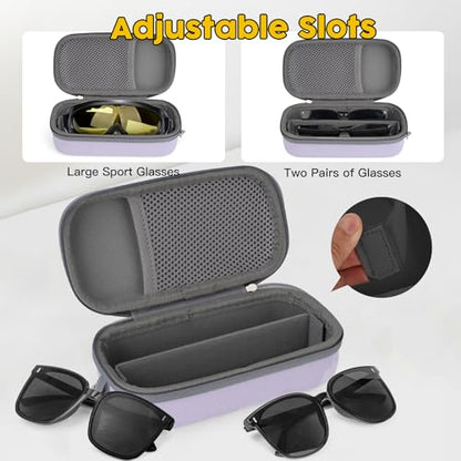 Double Eyeglasses Case,Hard Shell Glasses Case Travel Sunglasses Organizer with Adjustable Slot & Clip for Men Women - color: Purple