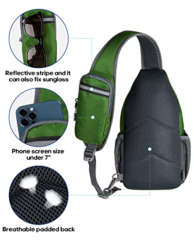 WATERFLY Crossbody Sling Backpack Sling Bag Travel Hiking Chest Bag Daypack - color: Z-army Green