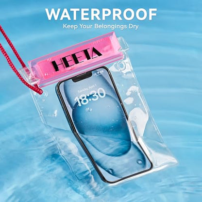 HEETA 5-Pack Clear Waterproof Dry Bag Pouch, Water Tight Cases Dry Bags Document Holder for Camera Mobile Phone Maps, Kayaking Boating - color: Pink