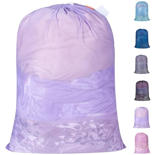 Polecasa Heavy Duty Diamond Large Mesh Laundry Bag with ID Tag and Locking Drawstring Closure - 24 x 36 inches - Laundry Hamper Liner, Washable Laundry Bags for Travel, Sports, Dorms (Purple) - color: Purple, size: 24"x36" |1 Pack