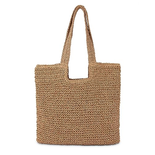 Straw Beach Tote Bag: Large Summer Boho Woven Bags - Rattan Handmade Shoulder Handbags for Women - color: Brown