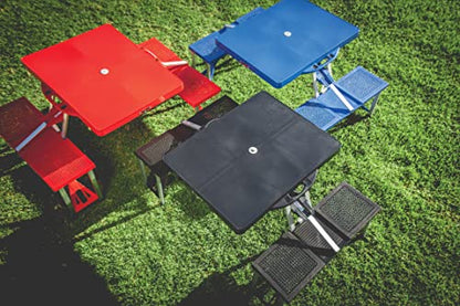 Picnic TIME Portable Folding Picnic Table with Seats for 4, Collapsible Aluminum Table with Benches & Umbrella Hole, Lightweight Foldable Table for Camping, Travel, Backyard, Tailgating | with Umbrella Hole - color: Black