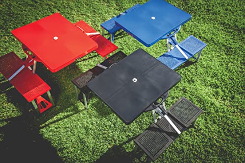 Picnic TIME Portable Folding Picnic Table with Seats for 4, Collapsible Aluminum Table with Benches & Umbrella Hole, Lightweight Foldable Table for Camping, Travel, Backyard, Tailgating | with Umbrella Hole - color: Play Town - Blue