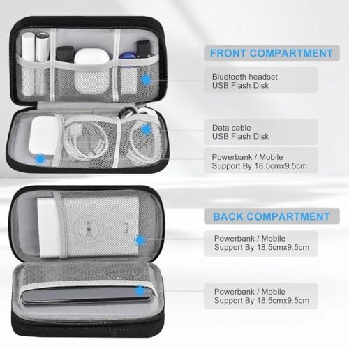 ZINMARK Portable Cable Organizer Case,Travel Pouch with Double-Layer Storage for Cables,Chargers,Earbuds & Phone,Black– Small Size - color: Black