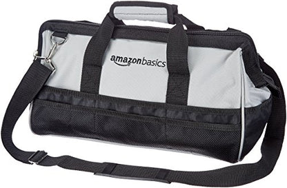 Amazon Basics Durable Wear-Resistant Tool Storage Bag with Adjustable Shoulder Strap, Portable Tool Organizer, 16 in, Black & Grey - size: Large Standard Bag