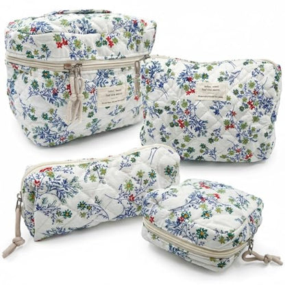 NATINSA Cute Makeup Bag for Women(2 Pcs), Travel Cosmetic Bags, Quilted Coquette Aesthetic Floral Toiletry Organizer Bag (48 - Red Green/4PCS) - color: 48 - Red Green/4PCS