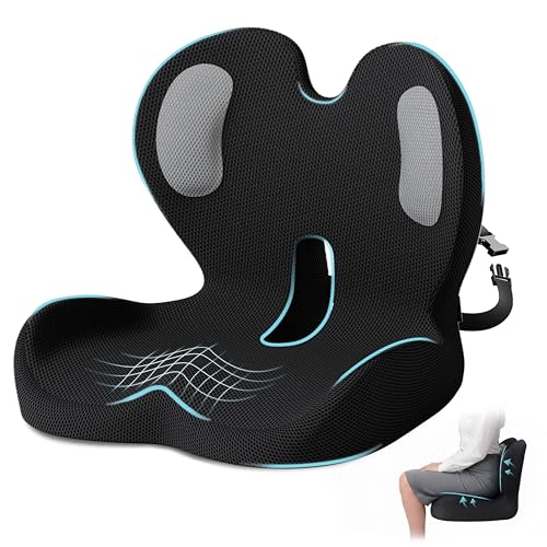 Ergonomic Seat Cushion,Office Chair Cushion with Lumbar Support Pillow,Car Orthopedic Seat Cushions,Designed for Sciatica,Tailbone,Back Pain Relief,for Office,Car,Truck,Home,Desk Chair - color: Black+mesh Cloth