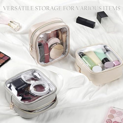Abbylike 3 Pcs Mini Clear Makeup Bag Cosmetic Bags Set Waterproof Transparent Toiletry Bag with Zipper for Women Girls, Gifts for Bridesmaid (Nude,Elegant Gray,Moonlight White) - color: Nude,Elegant Gray,Moonlight White