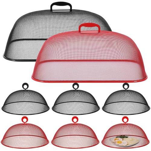 Hicarer 8 Pcs Metal Mesh Screen Food Cover for Outdoors Set Including Extra Large 18.5 in Mesh Food Tents for Outdoor Pcs 11 in Large Dome Picnic Covers (Black Red) - color: Black Red