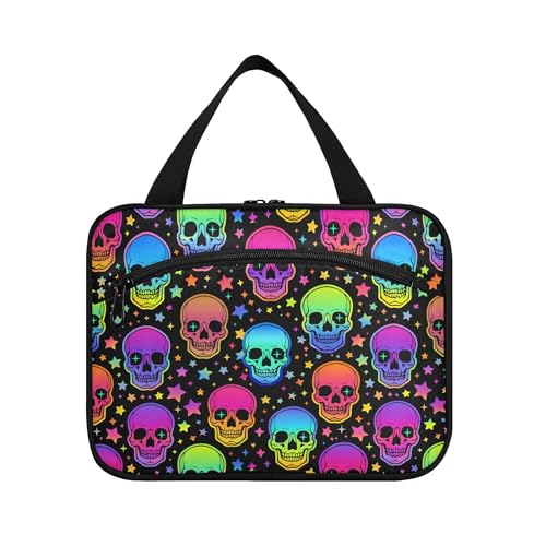 MNSRUU Hanging Toiletry Bags for Women Travel, Gothic Bright Skulls Toiletry Organizer Portable Travel Toiletry Bags Clear Wash Bags Makeup Bag Cosmetic Bag - color: Skulls 197