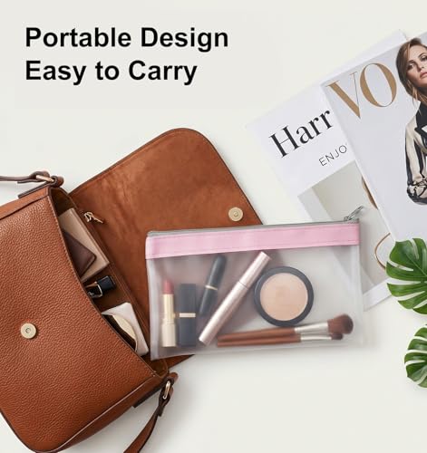 4 Pcs Small Clear Makeup Bag, Mini Clear Zipper Pouch Bag Organizer Pouches for Travel, Lipstick & Earphone Storage (Purple, Gray, Pink, Beige, 8.86 x 4.13 Inches) - size: 8.86 in * 4.13 in