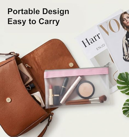 4 Pcs Small Clear Makeup Bag, Mini Clear Zipper Pouch Bag Organizer Pouches for Travel, Lipstick & Earphone Storage (Purple, Gray, Pink, Beige, 8.86 x 4.13 Inches) - size: 8.86 in * 4.13 in