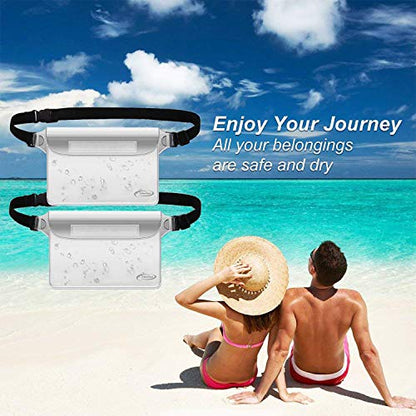 AiRunTech Waterproof Pouch with Waist Strap (2 Pack) | Beach Accessories Best Way to Keep Your Phone and Valuables Safe and Dry | Perfect for Boating Swimming Snorkeling Kayaking Beach Pool Water Park - color: Clear + Clear